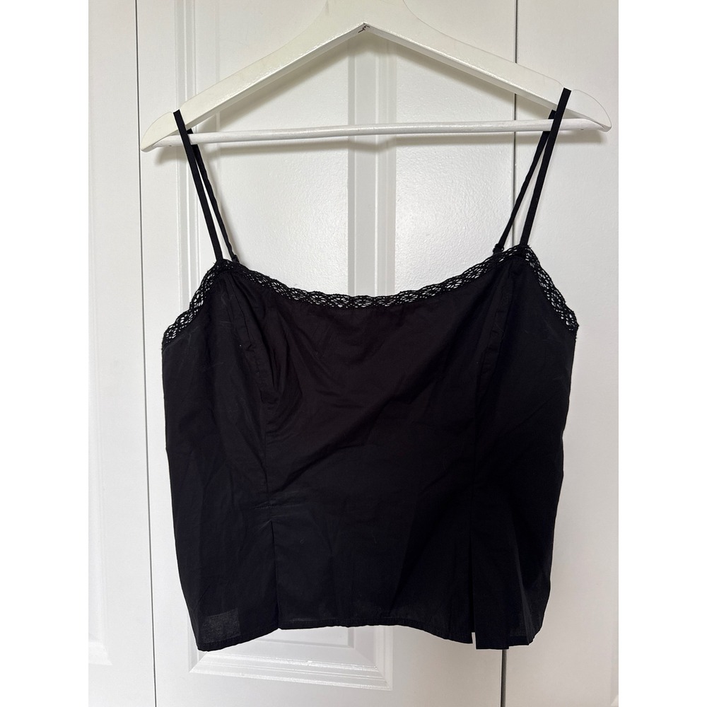 American Eagle Black Lace Trim Cami Top Cottage Core‎ Cotton Cropped